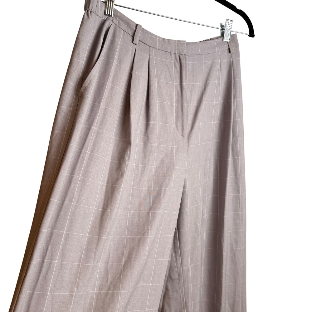 Womens Windowpane Plaid Trousers M Grey Office Workwear Wide Leg Pants Preppy - Picture 5 of 12